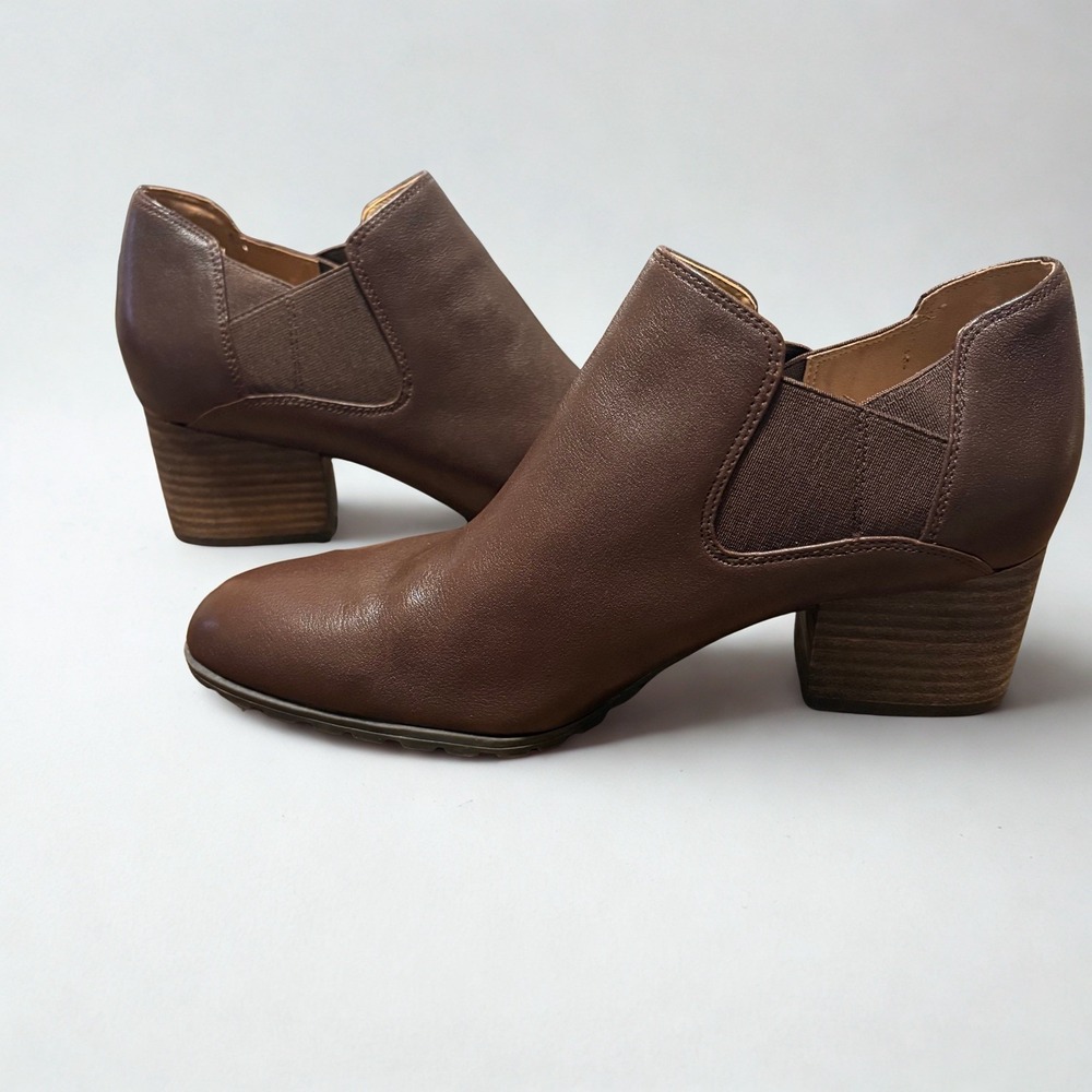 Vionic Ankle Boot Leather Chocolate Brown Shooties Belmont Size 9 Block Heel